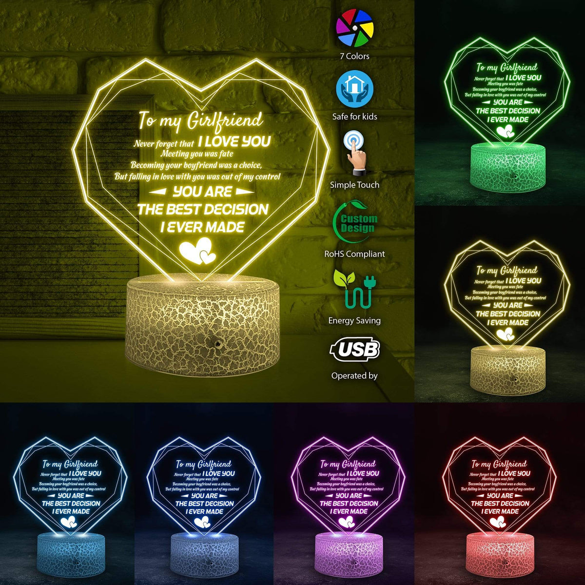 Heart Led Light - Family - To My Girlfriend - You Are The Best Decision I Ever Made - Glca13012