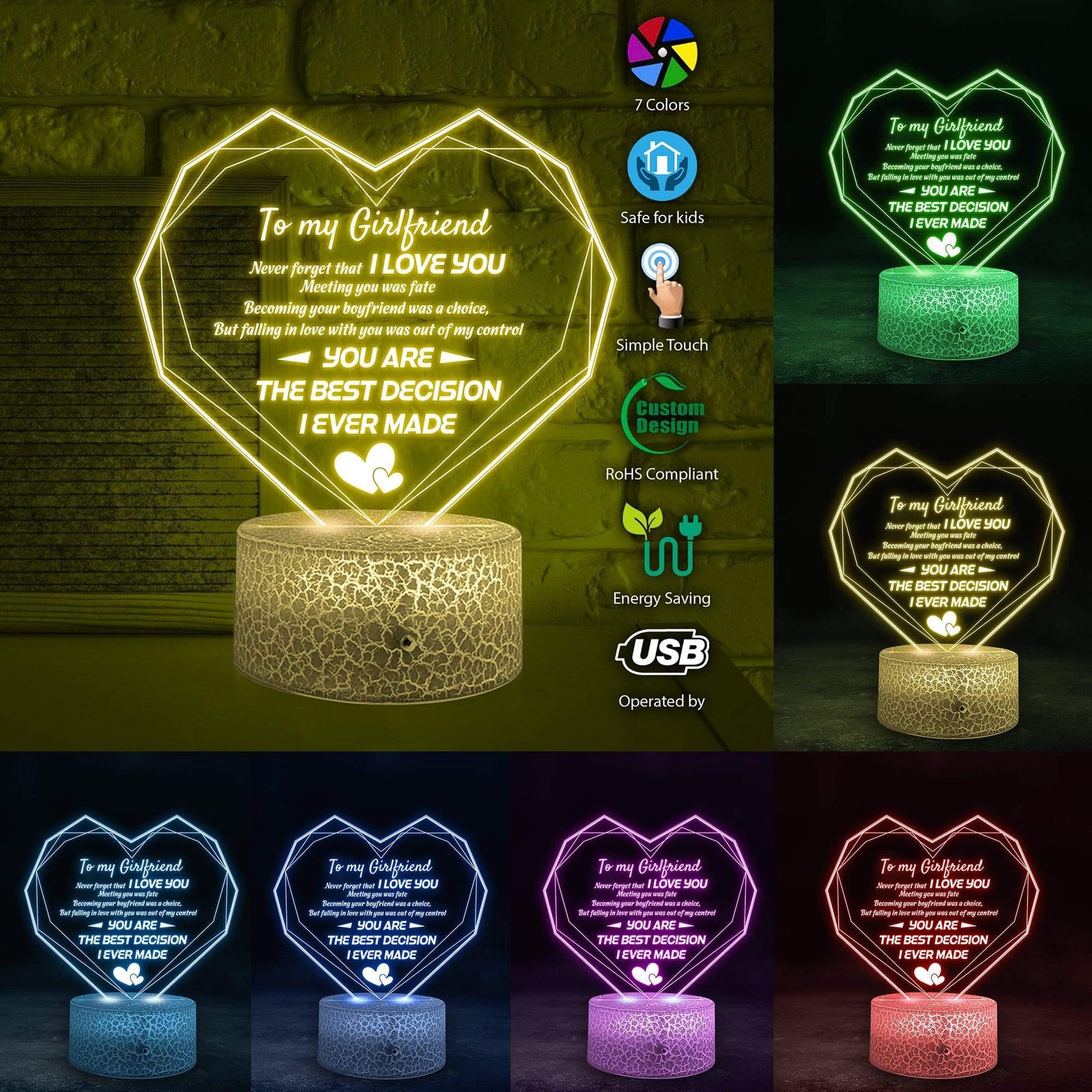Heart Led Light - Family - To My Girlfriend - You Are The Best Decision I Ever Made - Glca13012