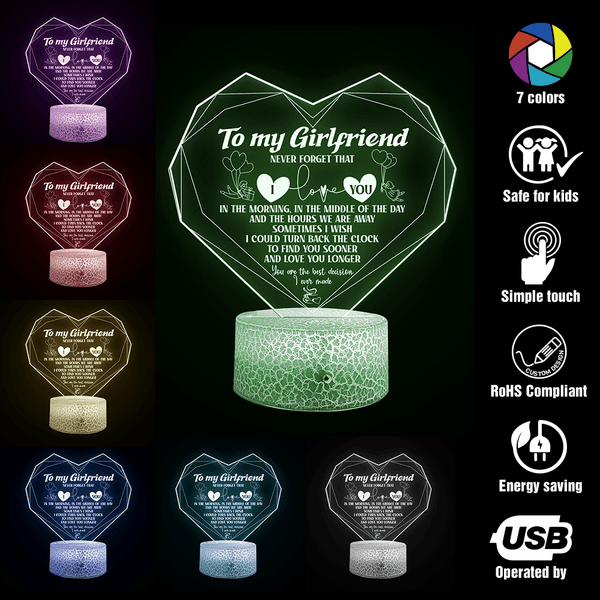 3D Heart Led Light - Family - To My Girlfriend - You're my Best Friend -  Gifts Holder