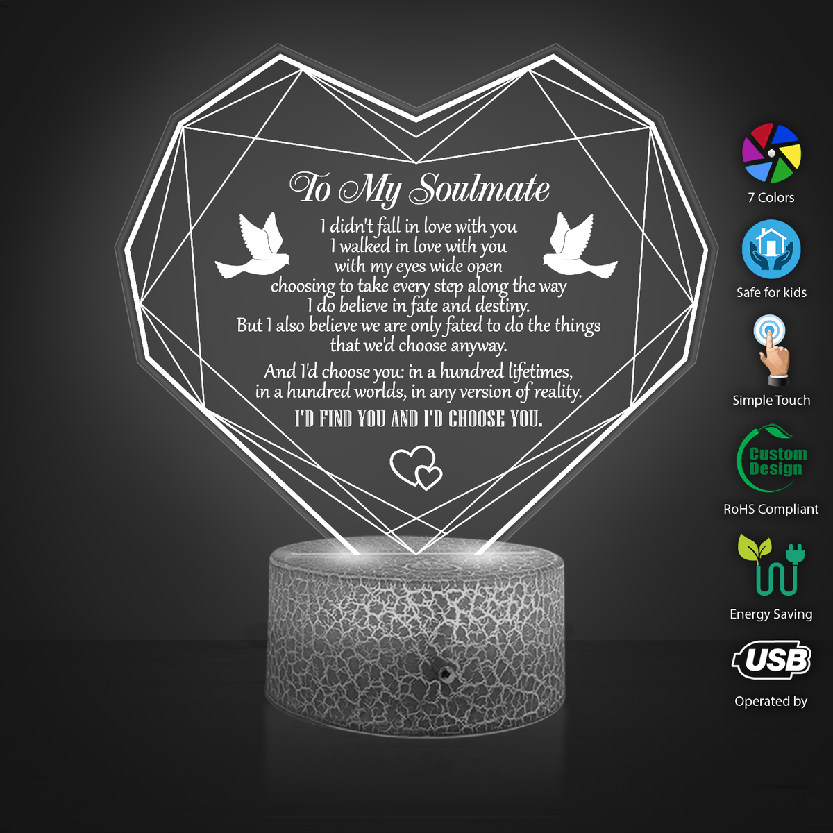 Heart Led Light - Family - To My Soulmate - I'd Choose You In Any Version Of Reality - Glca13019