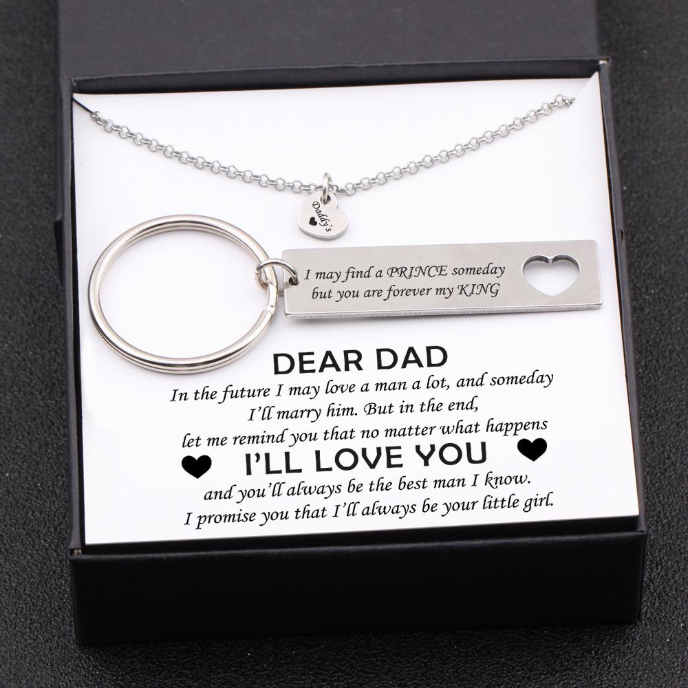 Heart Necklace & Keychain Gift Set - Dear Dad, I'll Always Be Your Little Girl - Gnc18005