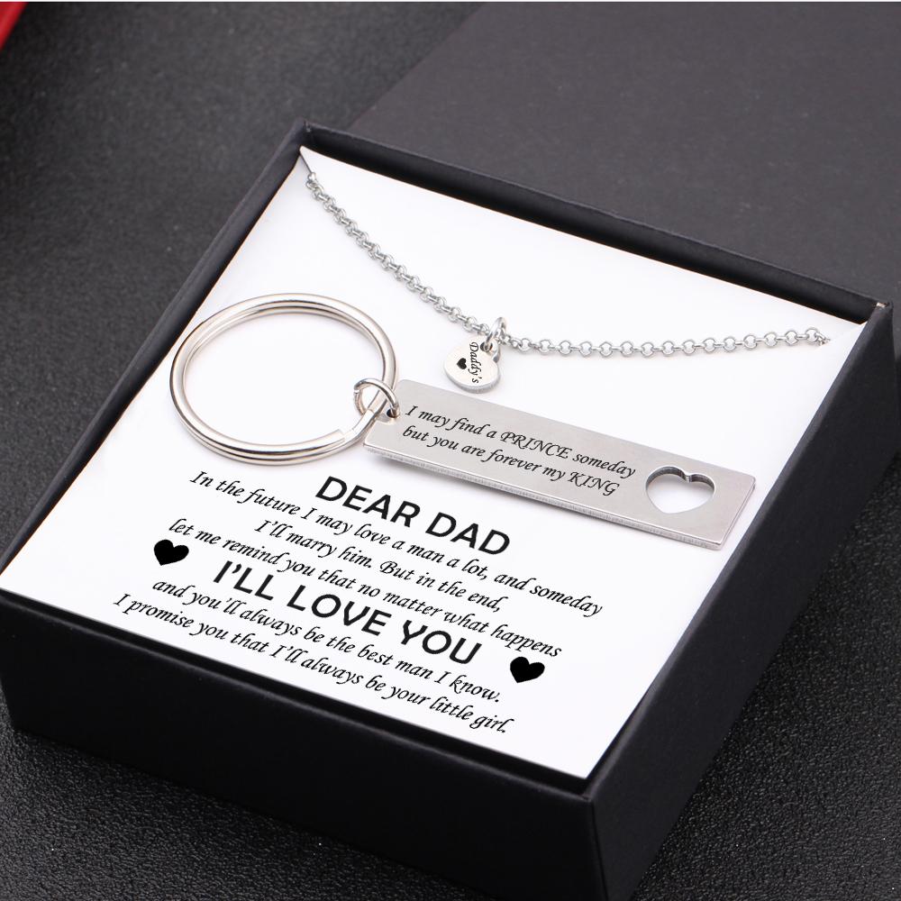 Heart Necklace & Keychain Gift Set - Dear Dad, I'll Always Be Your Little Girl - Gnc18005