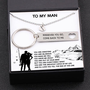 Heart Necklace & Keychain Gift Set - Fishing Lovers - To My Man - You Are Everything I Want - Gnc26040