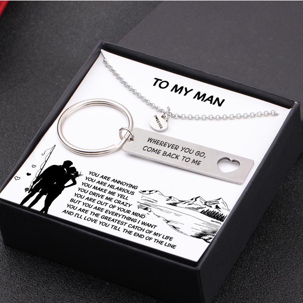 Wrapsify Heart Necklace & Keychain Gift Set - Fishing Lovers - to My Man - You Are Everything I Want - Gnc26040