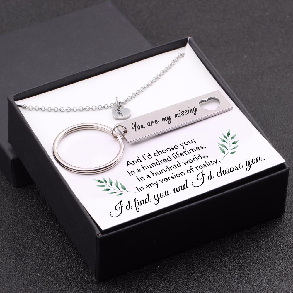 Heart Necklace & Keychain Gift Set - I'd Choose You In A Hundred Lifetimes - Gnc15002