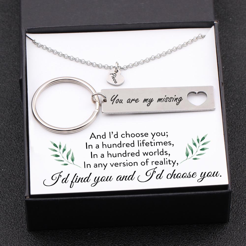 Heart Necklace & Keychain Gift Set - I'd Choose You In A Hundred Lifetimes - Gnc15002