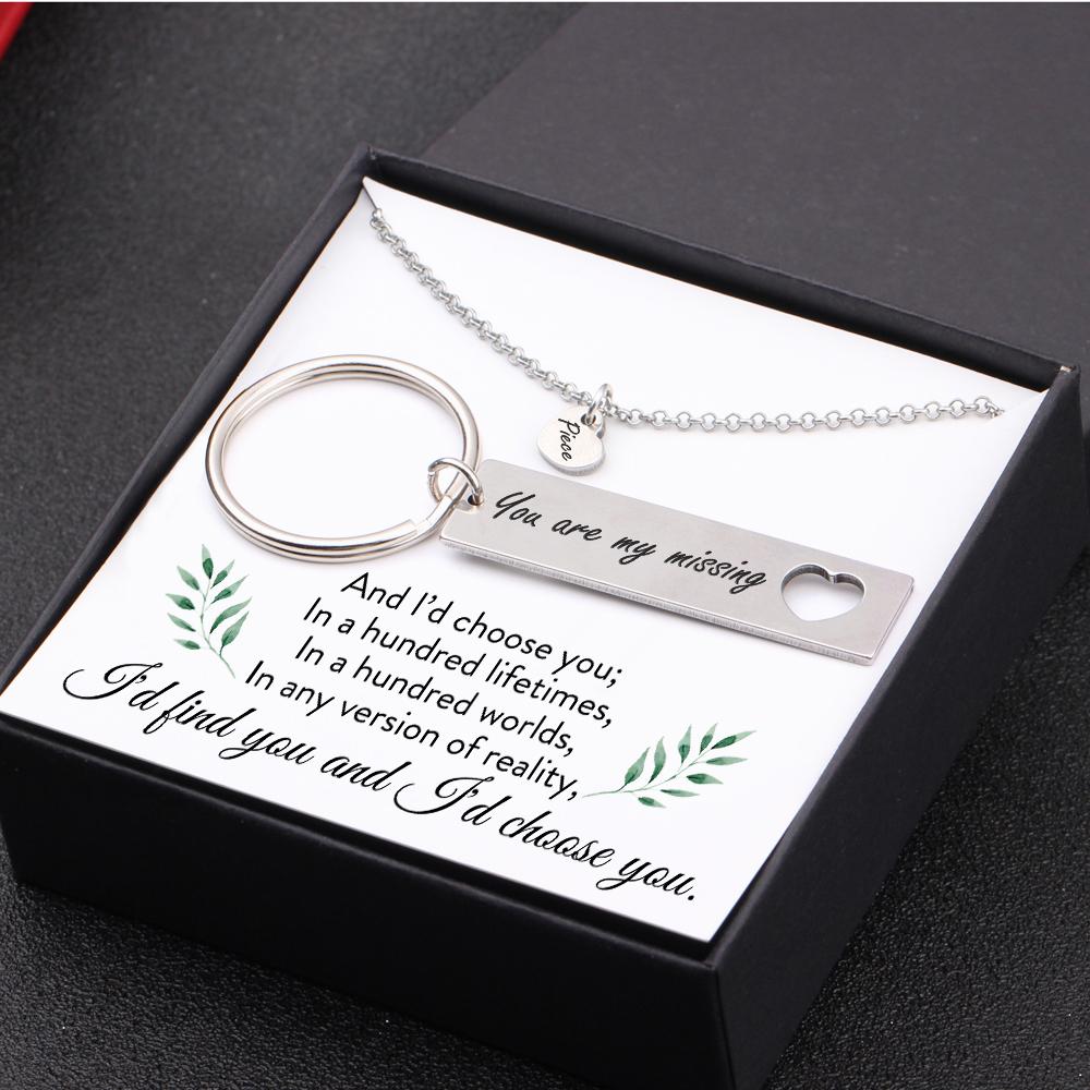 Heart Necklace & Keychain Gift Set - I'd Choose You In A Hundred Lifetimes - Gnc15002