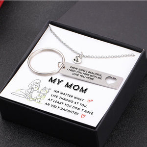 Heart Necklace & Keychain Gift Set - I Need You Here With  Me - Gnc19003