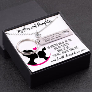 Heart Necklace & Keychain Gift Set - Mommy - No Matter Where We Go - Gnc19009