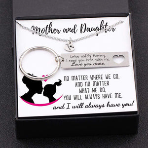 Heart Necklace & Keychain Gift Set - Mommy - No Matter Where We Go - Gnc19009