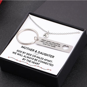 Heart Necklace & Keychain Gift Set - Mother And Daughter Always Be Connected - Gnc19005