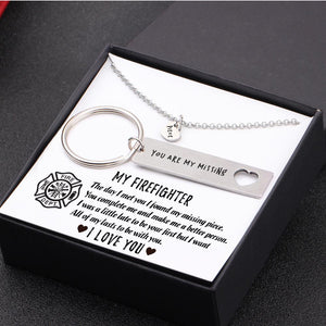 Heart Necklace & Keychain Gift Set - My Firefighter - All Of My Lasts To Be With You - Gnc26015