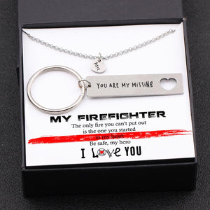 Heart Necklace & Keychain Gift Set - My Firefighter - Be Safe My Hero - Gnc26014