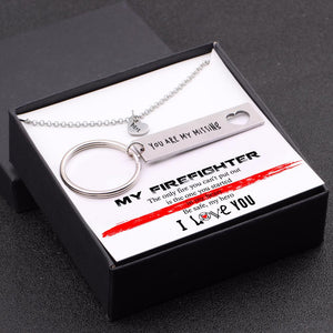Heart Necklace & Keychain Gift Set - My Firefighter - Be Safe My Hero - Gnc26014