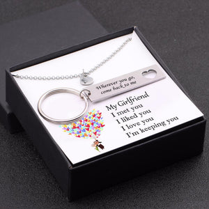 Heart Necklace & Keychain Gift Set - My Girlfriend - I'm Keeping You - Gnc13004