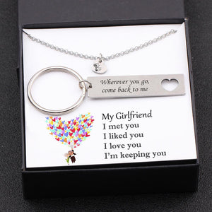 Heart Necklace & Keychain Gift Set - My Girlfriend - I'm Keeping You - Gnc13004