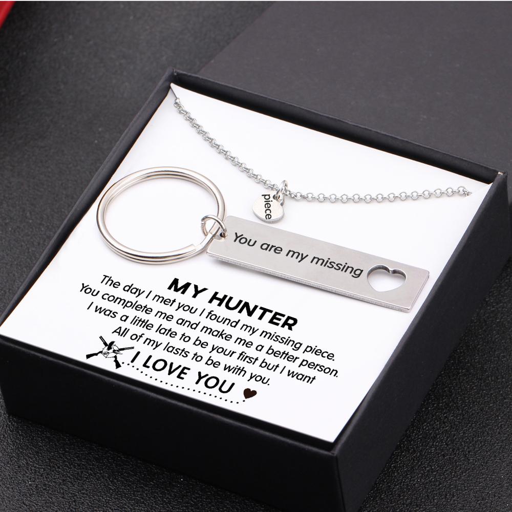 Heart Necklace & Keychain Gift Set - My Hunter - All Of My Lasts To Be With You - Gnc26013