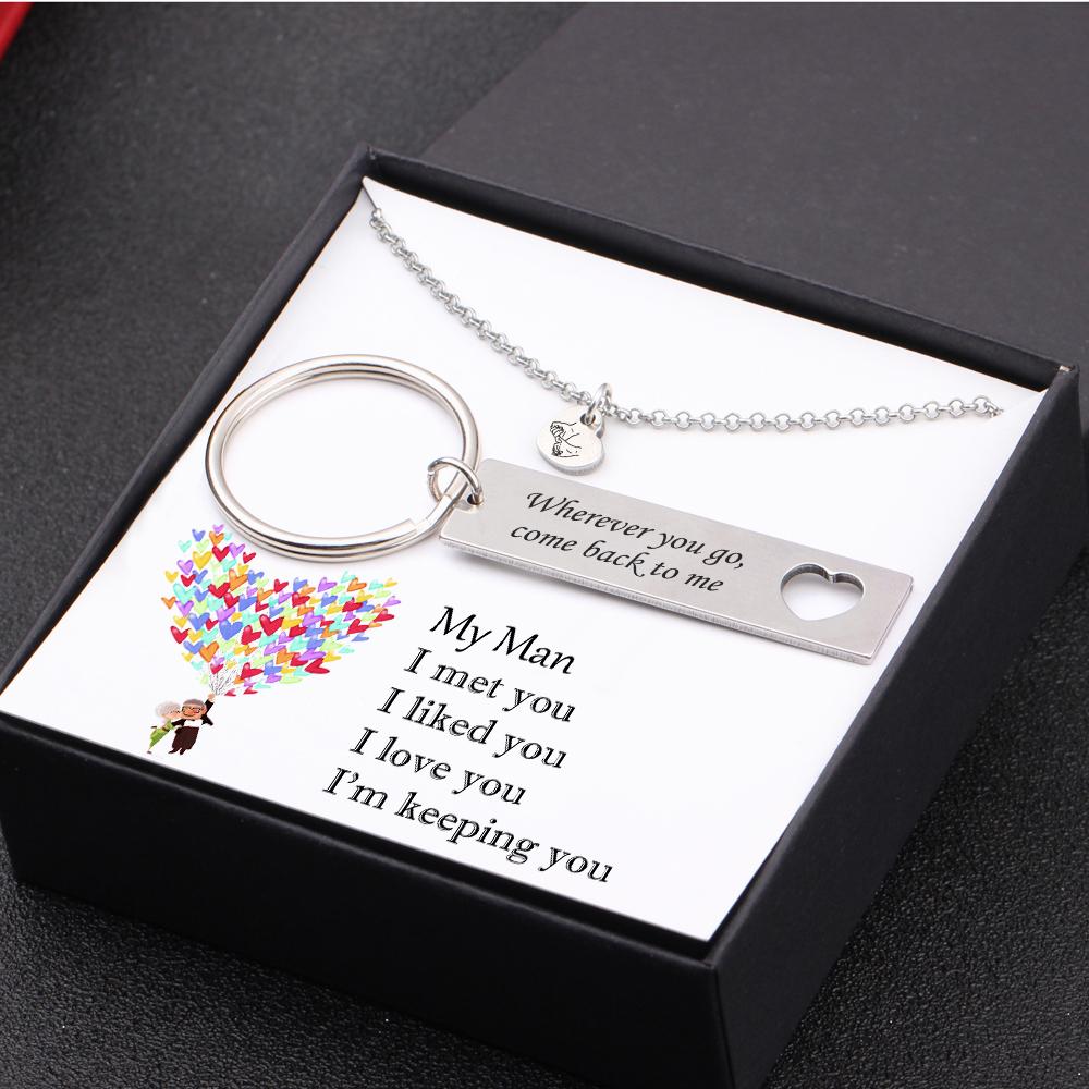 Heart Necklace & Keychain Gift Set - My Man - I'm Keeping You - Gnc26028
