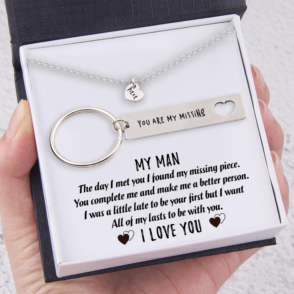 Personalized Heart Necklace & Keychain Gift Set - My Man - I Want All Of My Lasts To Be With You - Gnc26007
