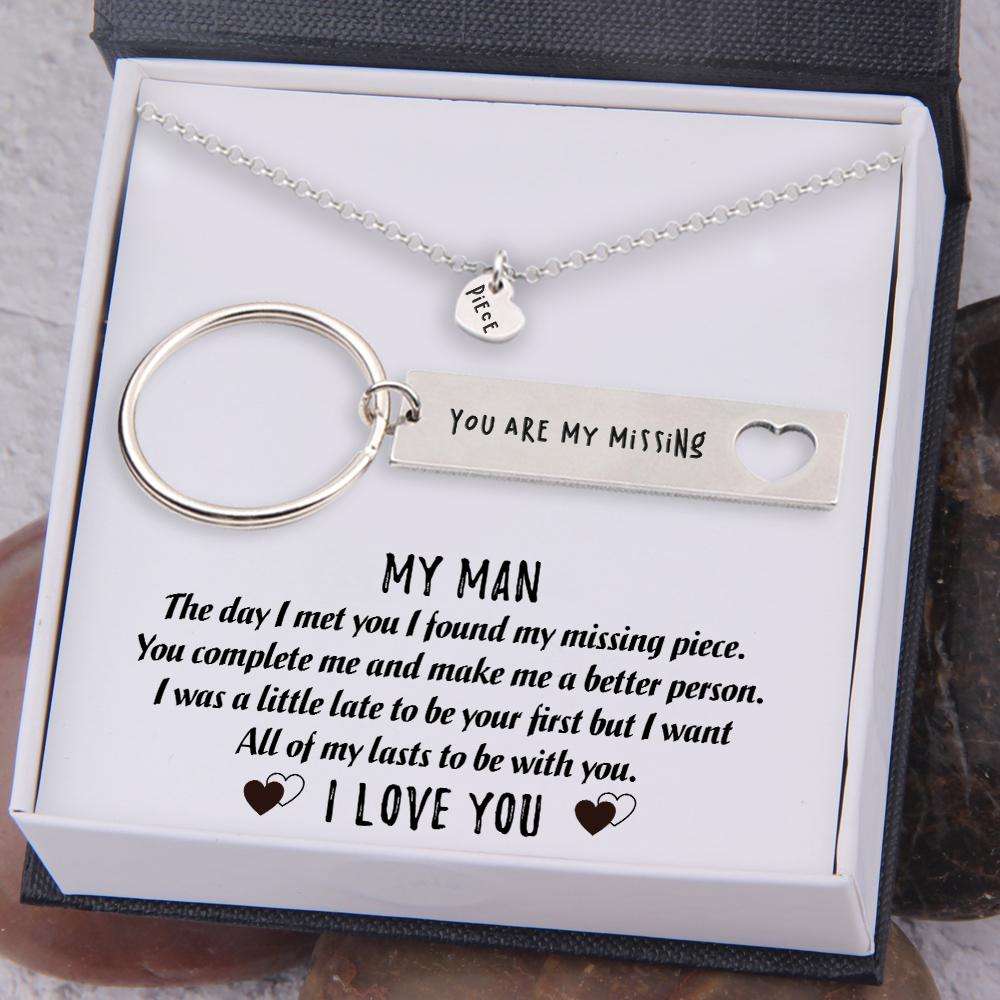 Personalized Heart Necklace & Keychain Gift Set - My Man - I Want All Of My Lasts To Be With You - Gnc26007