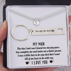 Personalized Heart Necklace & Keychain Gift Set - My Man - I Want All Of My Lasts To Be With You - Gnc26007