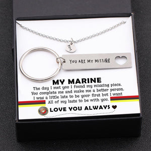 Heart Necklace & Keychain Gift Set - My Marine - All Of My Lasts To Be With You - Gnc26018