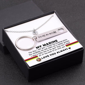 Heart Necklace & Keychain Gift Set - My Marine - All Of My Lasts To Be With You - Gnc26018