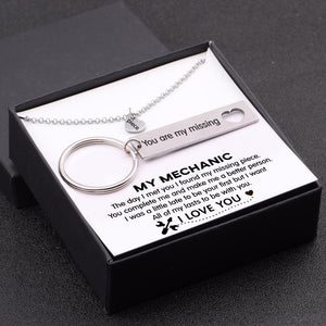 Heart Necklace & Keychain Gift Set - My Mechanic - All Of My Lasts To Be With You - Gnc26006