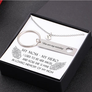 Heart Necklace & Keychain Gift Set - My Mom, My Hero - Gnc19007