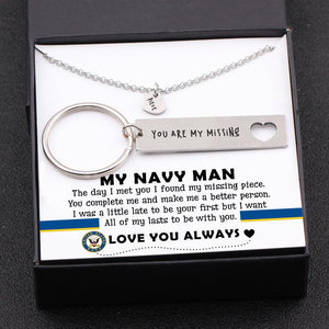 Heart Necklace & Keychain Gift Set- My Navy Man - All Of My Lasts To Be With You - Gnc26019
