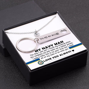 Heart Necklace & Keychain Gift Set- My Navy Man - All Of My Lasts To Be With You - Gnc26019