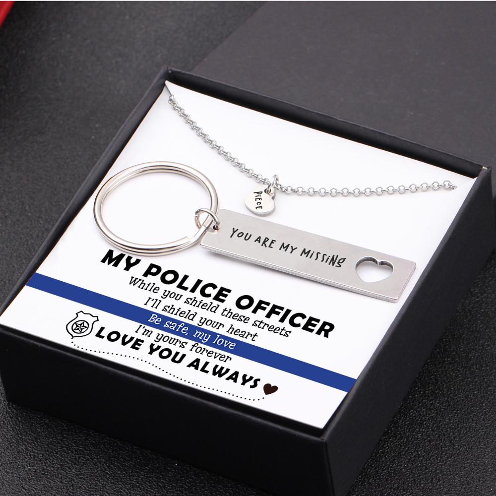 Wrapsify Heart Necklace & Keychain Gift Set - My Police Officer - All of My Lasts to Be with You - Gnc26005