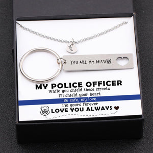 Heart Necklace & Keychain Gift Set - My Police Officer - All Of My Lasts To Be With You - Gnc26005