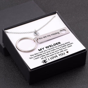 Heart Necklace & Keychain Gift Set - My Welder- All Of My Lasts To Be With You - Gnc26002