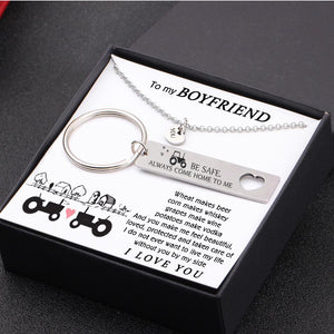 Heart Necklace & Keychain Gift Set - To My Boyfriend - Be Safe, Always Come Home To Me - Gnc12008