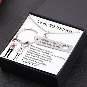 Heart Necklace & Keychain Gift Set - To My Boyfriend - How Much You Mean To Me - Gnc12003