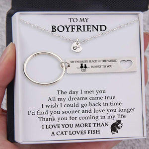 Heart Necklace & Keychain Gift Set - To My Boyfriend - I Love You More Than a Cat Loves Fish - Gnc12011