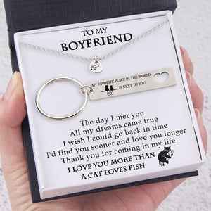 Heart Necklace & Keychain Gift Set - To My Boyfriend - I Love You More Than a Cat Loves Fish - Gnc12011