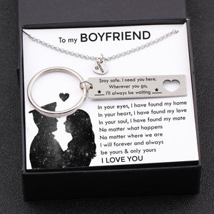 Heart Necklace & Keychain Gift Set - To My Boyfriend - Wherever You Go, I'll Always Be Waiting - Gnc12007