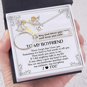 Heart Necklace & Keychain Gift Set - To My Boyfriend - You Are My Handsome Guardian Angel - Gnc12013