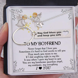 Heart Necklace & Keychain Gift Set - To My Boyfriend - You Are My Handsome Guardian Angel - Gnc12013