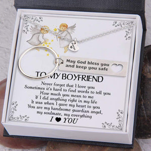 Heart Necklace & Keychain Gift Set - To My Boyfriend - You Are My Handsome Guardian Angel - Gnc12013