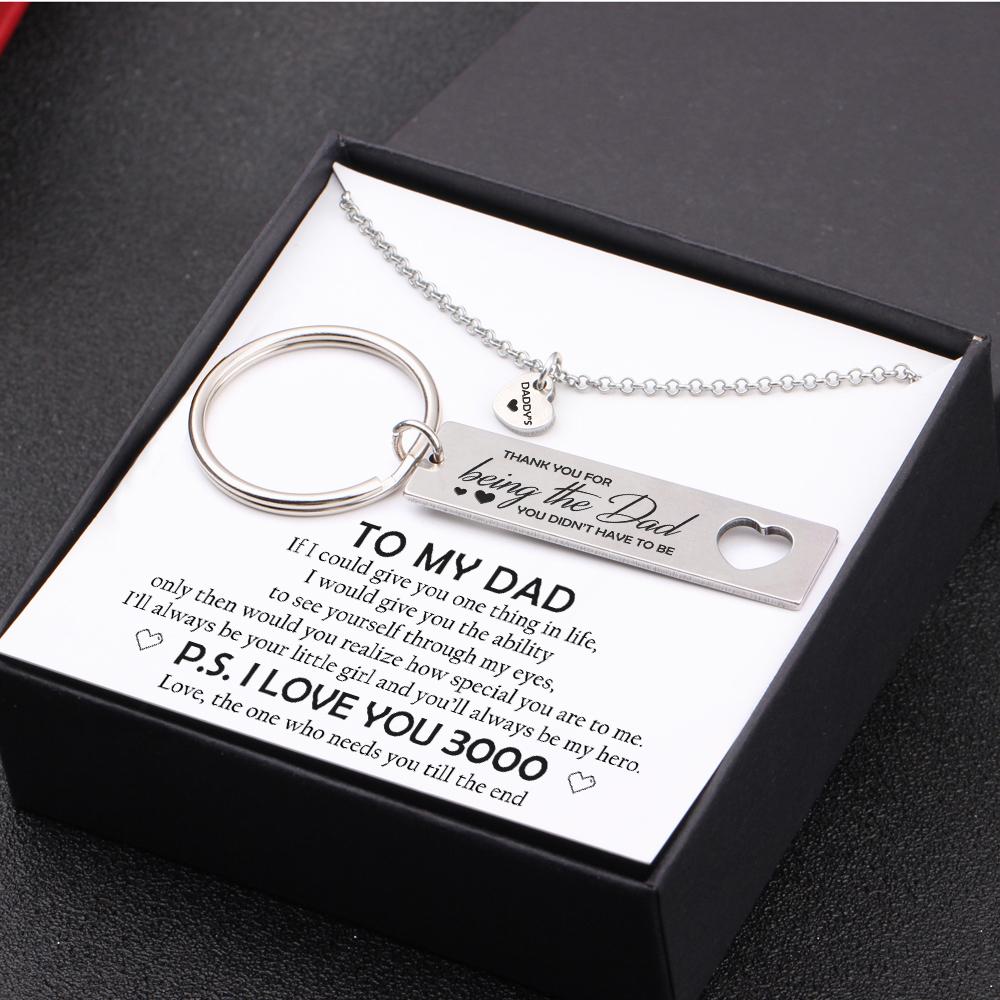 Heart Necklace & Keychain Gift Set - To My Dad, I Love You 3000 - Gnc18004
