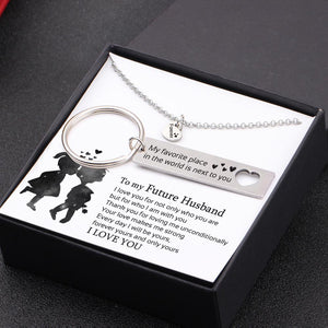 Heart Necklace & Keychain Gift Set - To My Future Husband - Forever Yours And Only Yours - Gnc24009
