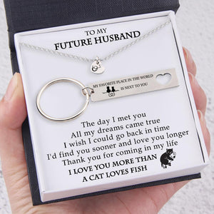 Heart Necklace & Keychain Gift Set - To My Future Husband - I Love You More Than a Cat Loves Fish - Gnc24015