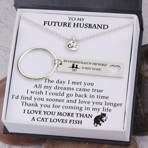 Heart Necklace & Keychain Gift Set - To My Future Husband - I Love You More Than a Cat Loves Fish - Gnc24015