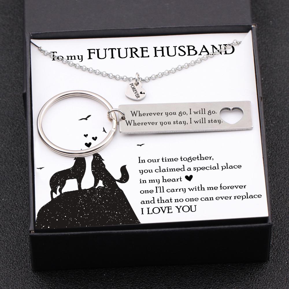 Heart Necklace & Keychain Gift Set - To My Future Husband - No One Can Ever Replace - Gnc24010