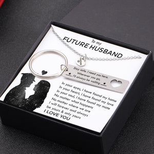 Heart Necklace & Keychain Gift Set - To My Future Husband - Wherever You Go, I'll Always Be Waiting - Gnc24011