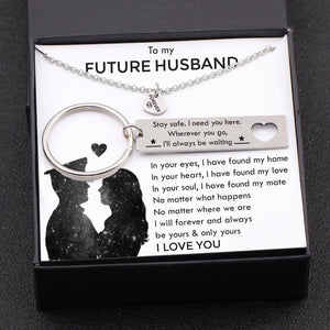 Heart Necklace & Keychain Gift Set - To My Future Husband - Wherever You Go, I'll Always Be Waiting - Gnc24011