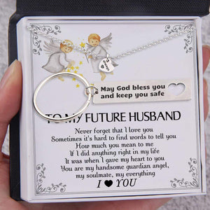 Heart Necklace & Keychain Gift Set - To My Future Husband - You Are My Handsome Guardian Angel - Gnc24017